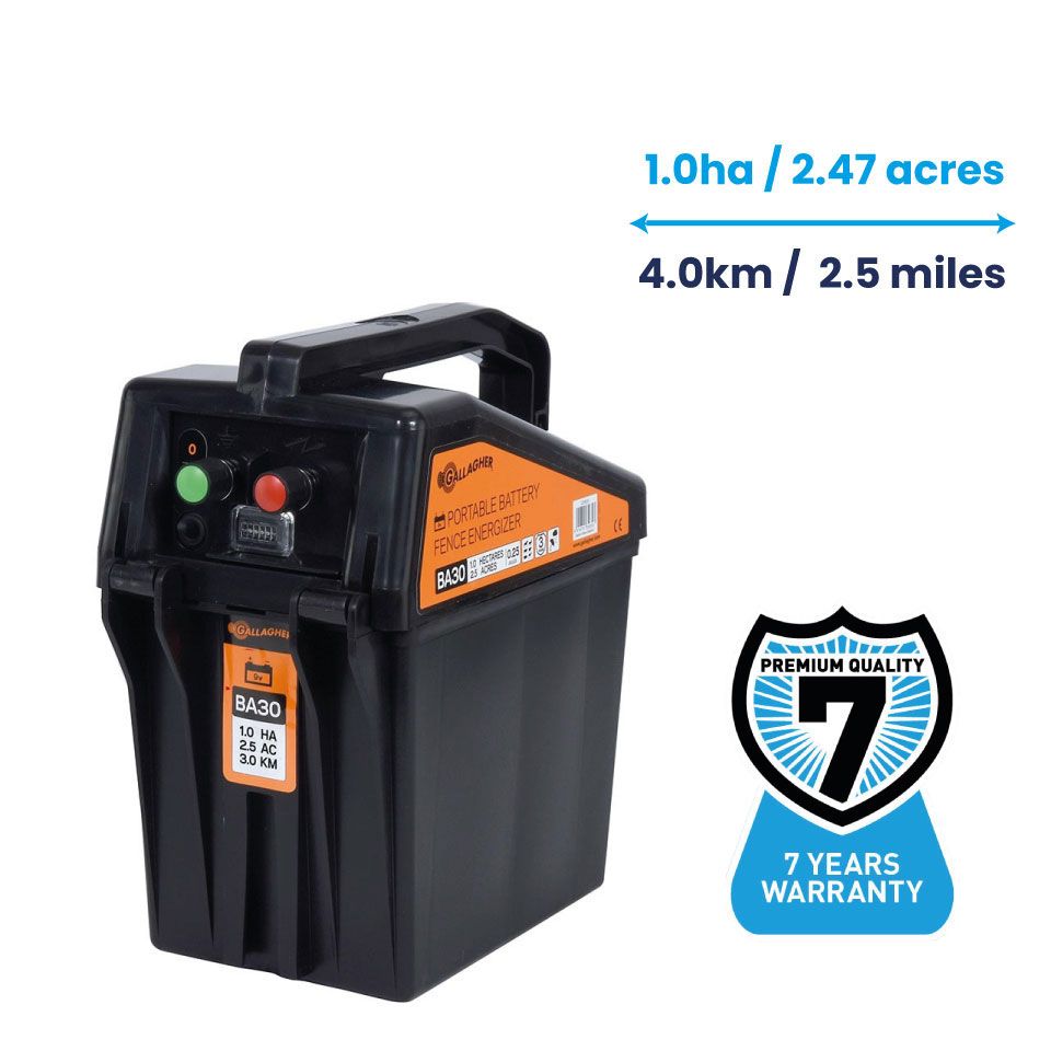 Gallagher BA30 Battery Fence Energiser (9V/12V) with Battery